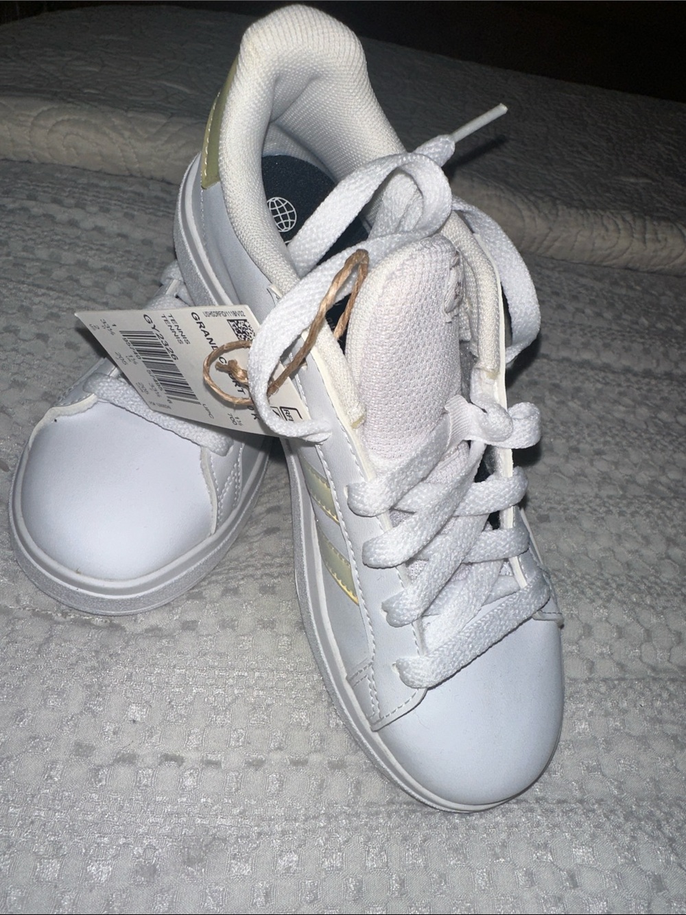 adidas White Kids Sneakers with Light Yellow Accent